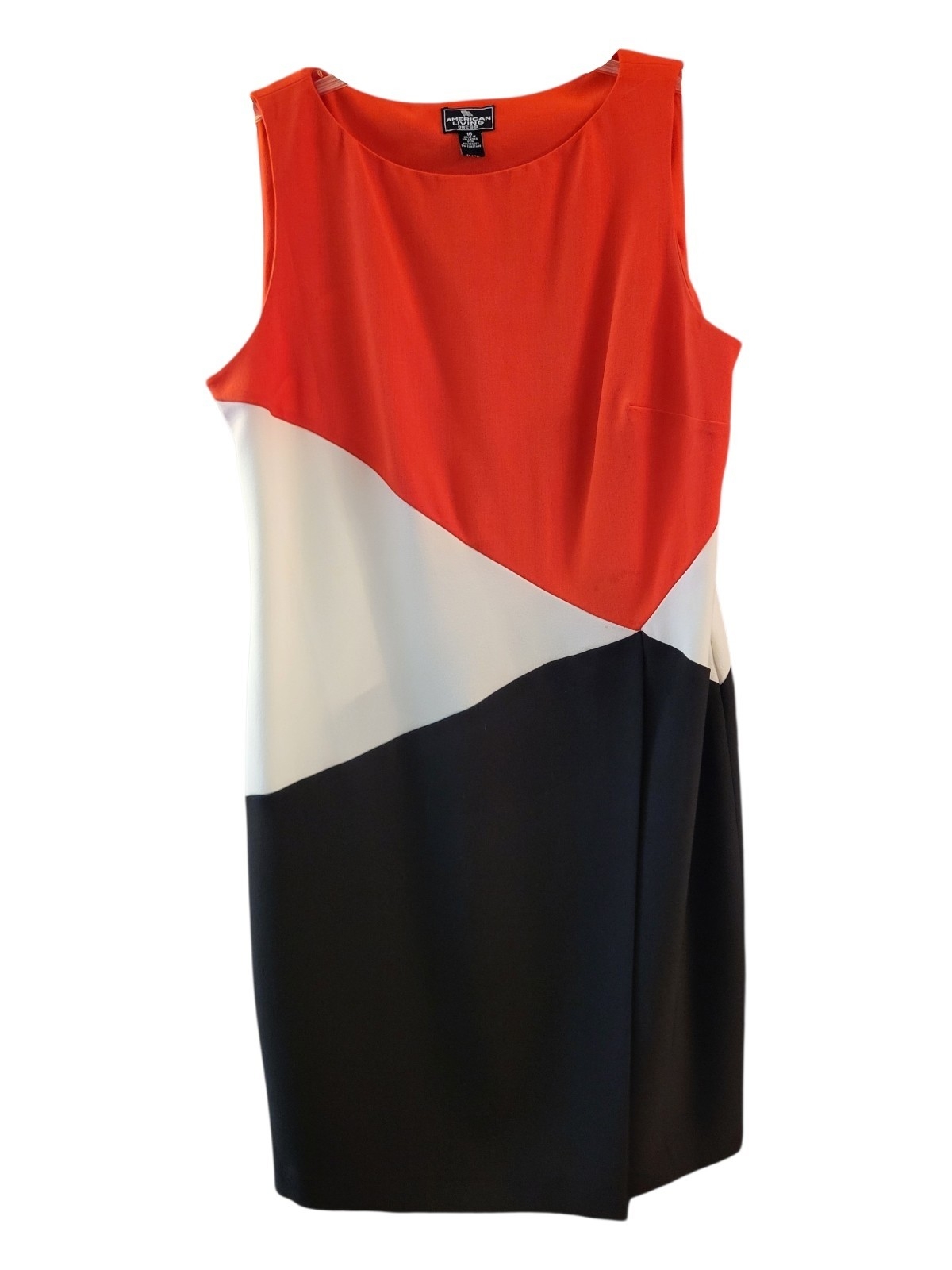 Vintage American Living Colorblock Midi Dress - Red/White/Black - Size 16